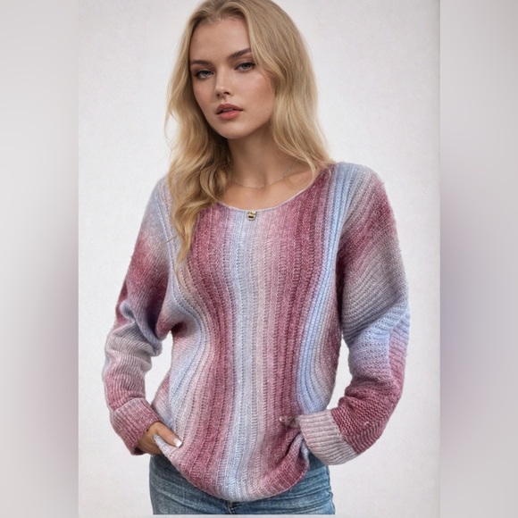 Ombré Drop-Shoulder Batwing Sleeve Knit Sweater - Picture 5 of 10